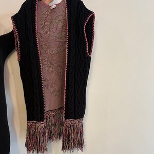 RED Valentino Black and Pink Fringed Cardigan